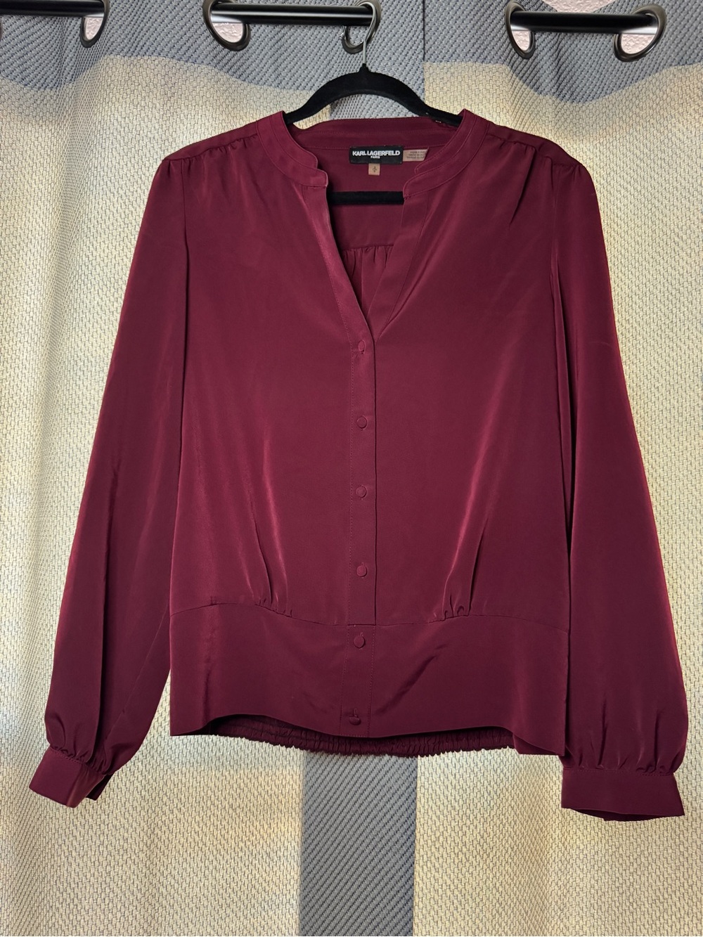 Karl Lagerfeld Burgundy Long Sleeve Blouse